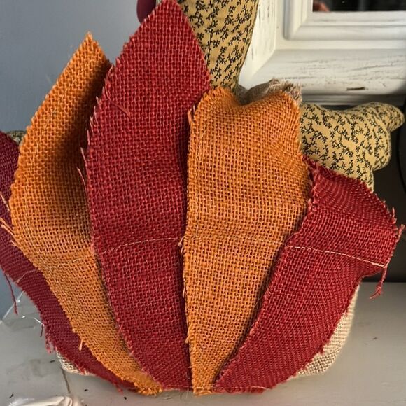 Farmhouse Color Rustic Multi-Fabric Thanksgiving Stuffed Turkey 19” Table Topper - Picture 14 of 16